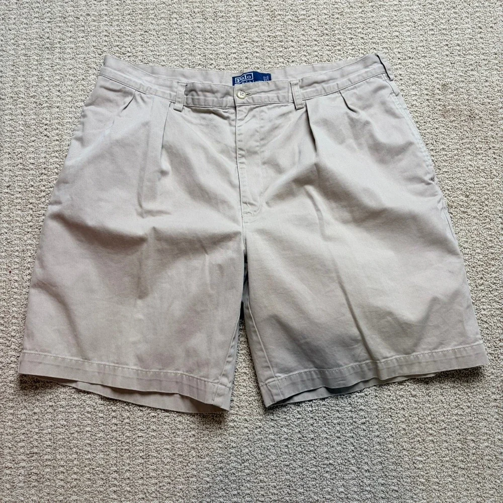 Polo Ralph Lauren Tyler Short Mens 38 Khaki Tan‎ Pleated Classic Chino Cotton
